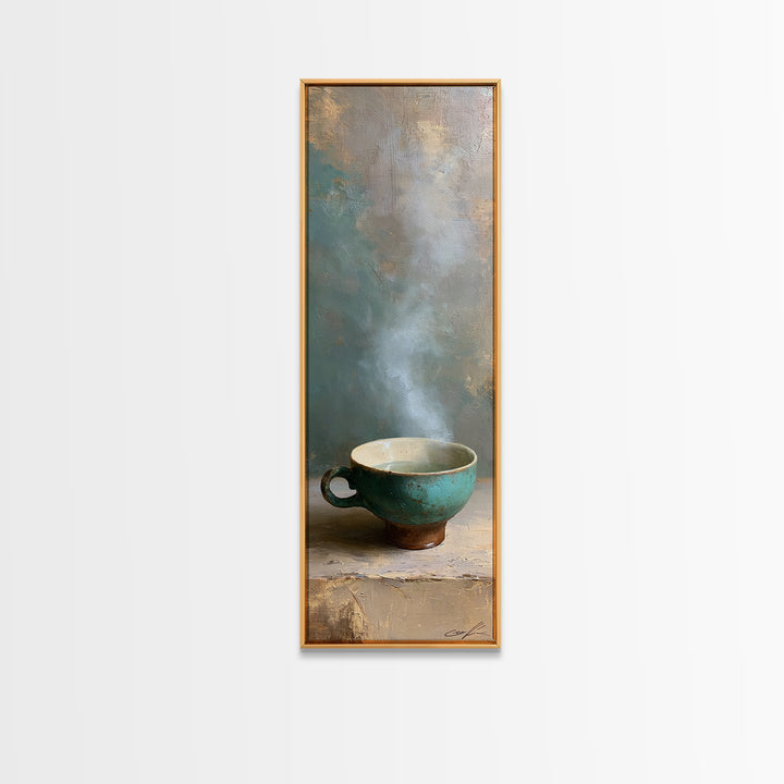 Tea Bowl and Steam Still Life Framed Canvas Print, Spa Art, Wildlife Wall Art, Spa Decor, Watercolor Art, Serenity, SPA-1x3-58