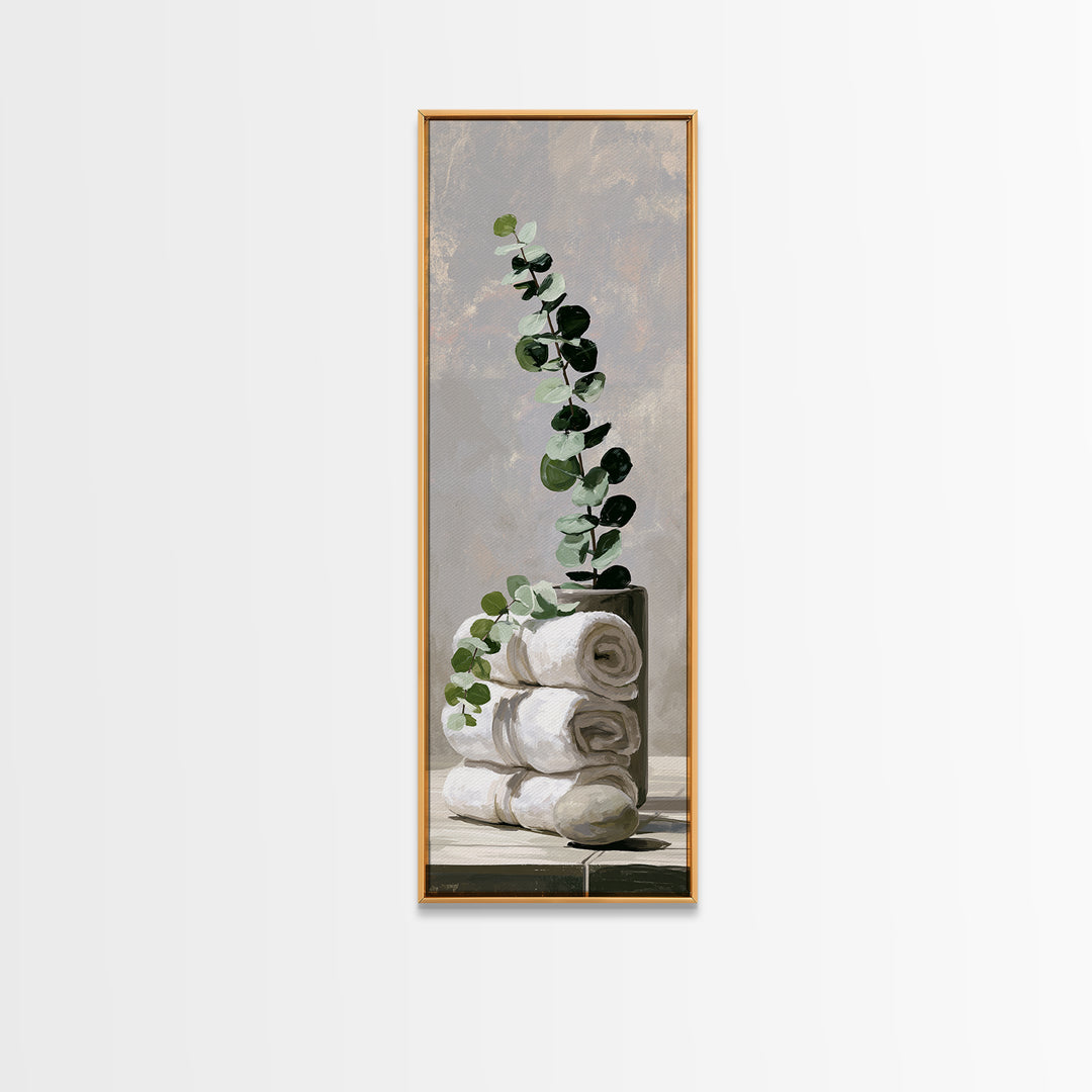 White Towels and Eucalyptus Without Room Context Canvas Print, Spa Art, Contemporary Art, Spa Decor, Abstract Art, Serenity, SPA-1x3-60