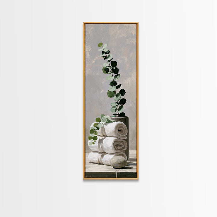 White Towels and Eucalyptus Without Room Context Canvas Print, Spa Art, Contemporary Art, Spa Decor, Abstract Art, Serenity, SPA-1x3-60