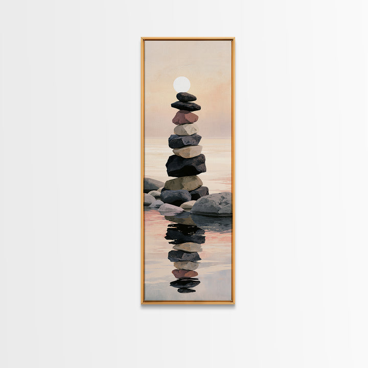 Stacked Stones Beside Calm Water Framed Canvas Print, Spa Art, Printable Wall Art, Spa Decor, Serenity, Feminine Wall Art, SPA-1x3-61