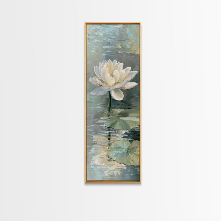 Lotus Flower Floating on Still Pond Framed Canvas Print, Spa Art, Animal Art, Spa Decor, Watercolor Art, Serenity, SPA-1x3-64