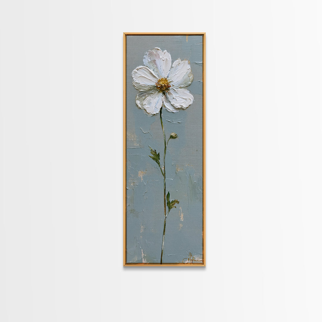Single White Flower on Linen Ground Canvas Print, Spa Art, Art, Spa Decor, Fine Art, Serenity, Abstract Print, Minimalist Art, SPA-1x3-77