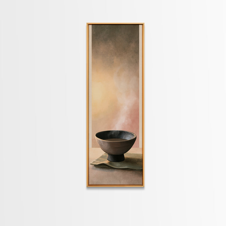 Tea Bowl and Steam Still Life Canvas Print, Spa Art, Boho Decor, Spa Decor, Oil Painting, Serenity, Printable Art, SPA-1x3-82