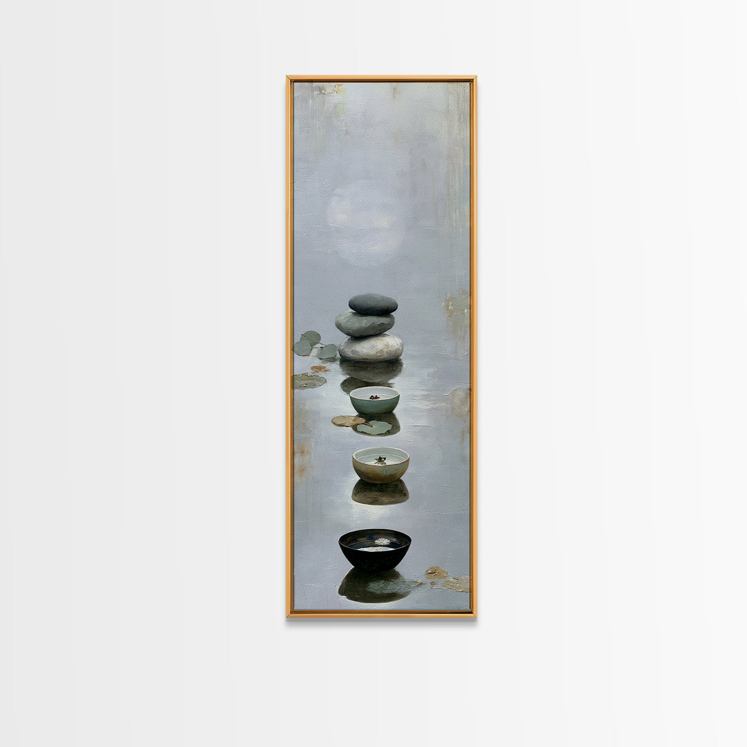 Moonlit Lake Reflection Framed Canvas Print, Spa Art, Tarot Card Art, Spa Decor, Fine Art, Serenity, Textured Painting, SPA-1x3-83