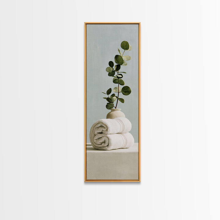 White Towels and Eucalyptus Without Room Context Framed Canvas Print, Spa Art, Fine Art Photography, Spa Decor, Serenity, SPA-1x3-84