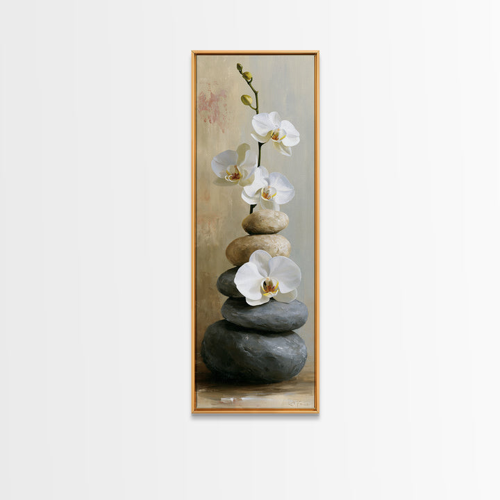 White Orchid on Smooth Gray Stone Canvas Print, Spa Art, Minimalist Decor, Spa Decor, Fine Art, Serenity, Contemporary Art, SPA-1x3-86