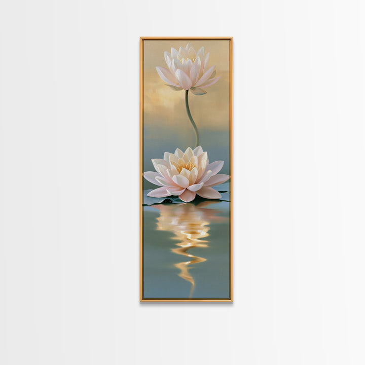 Lotus Flower Floating on Still Pond Canvas Print, Spa Art, Spa Wall Art, Spa Decor, Watercolor Art, Serenity, SPA-1x3-88