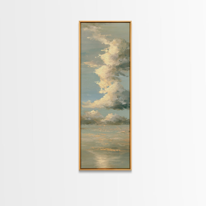 Soft Cloudscape in Cream and Sage Canvas Print, Spa Art, Boho Decor, Spa Decor, Oil Painting, Serenity, Printable Art, SPA-1x3-97