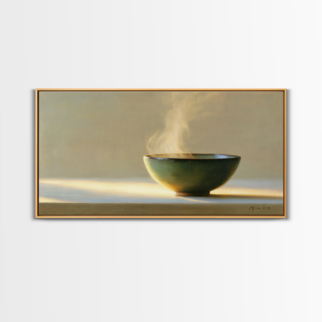 Tea Bowl and Steam Still Life Framed Canvas Print, Spa Art, Art Print, Spa Decor, Serenity, Botanical Art, Nature Prints, SPA-2x1-18