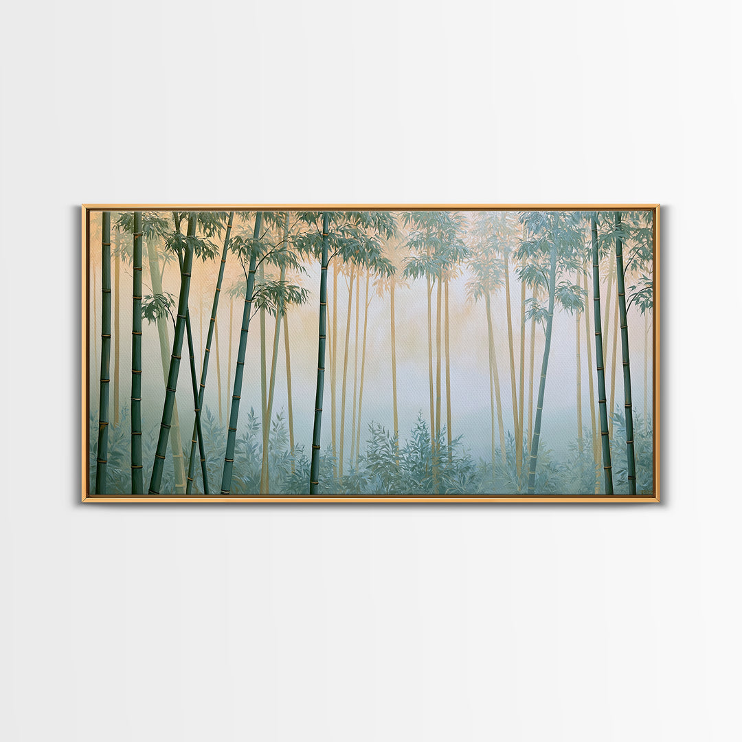 Misty Bamboo Forest Framed Canvas Print, Spa Art, Botanical Art, Spa Decor, Oil Painting, Serenity, Fashion Wall Art, SPA-2x1-25