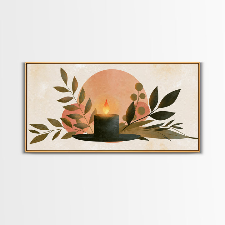 Warm Candle Flame Framed Canvas Print, Spa Art, Nature Prints, Spa Decor, Watercolor Art, Serenity, Dog Groomer Gifts, SPA-2x1-29