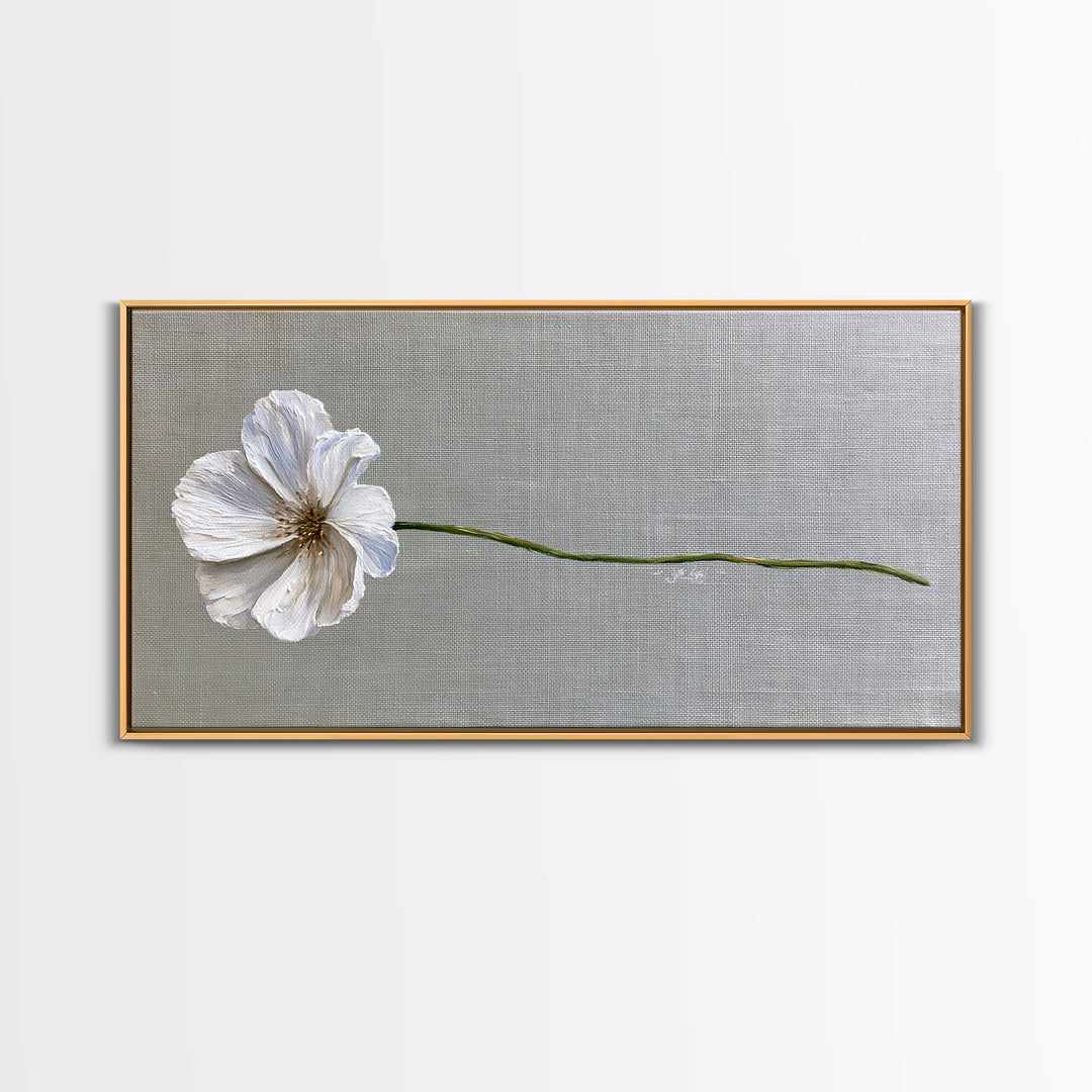 Single White Flower on Linen Ground Framed Canvas Print, Spa Art, Printable Art, Spa Decor, Watercolor Art, Serenity, SPA-2x1-37