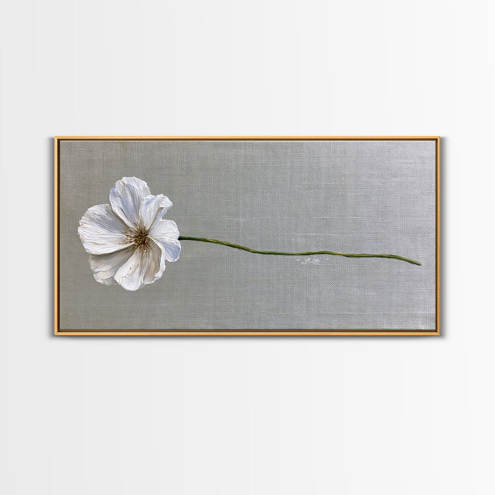 Single White Flower on Linen Ground Framed Canvas Print, Spa Art, Printable Art, Spa Decor, Watercolor Art, Serenity, SPA-2x1-37