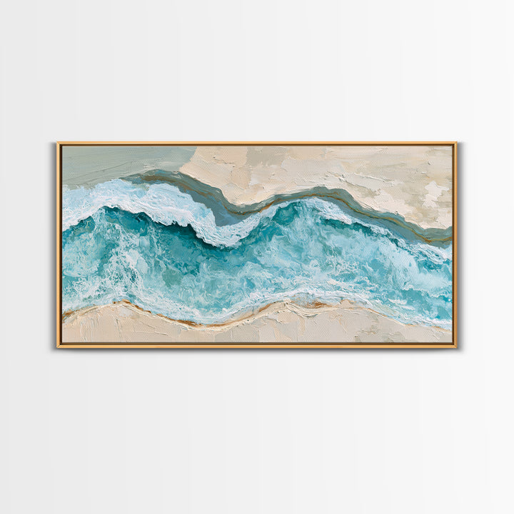 Blue Lagoon Water Seen from Above Framed Canvas Print, Spa Art, Art, Spa Decor, Serenity, Abstract Print, Minimalist Art, SPA-2x1-40