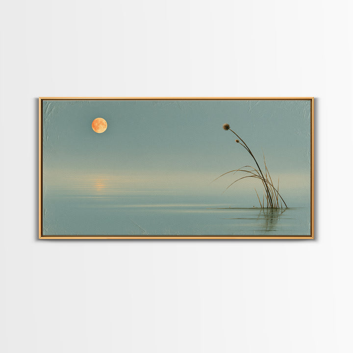Moonlit Lake Reflection Framed Canvas Print, Spa Art, Botanical Art, Spa Decor, Oil Painting, Serenity, Fashion Wall Art, SPA-2x1-43