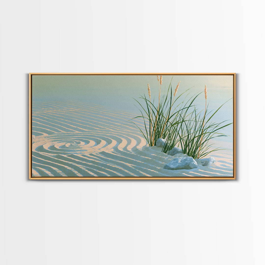 Sand Garden Lines Framed Canvas Print, Spa Art, Wall Art Print, Spa Decor, Fine Art, Serenity, Animal Art, Modern Home Decor, SPA-2x1-56