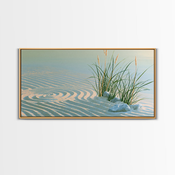 Sand Garden Lines Framed Canvas Print, Spa Art, Wall Art Print, Spa Decor, Fine Art, Serenity, Animal Art, Modern Home Decor, SPA-2x1-56