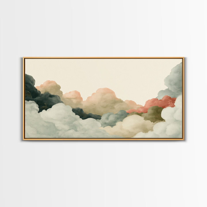 Soft Cloudscape in Cream and Sage Canvas Print, Spa Art, Travel Poster, Spa Decor, Fine Art, Serenity, Salon Decor, City Art, SPA-2x1-57