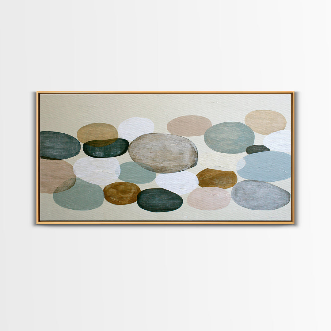 Pebble Texture Abstract Framed Canvas Print, Spa Art, City Art, Spa Decor, Abstract Art, Serenity, Boho Decor, SPA-2x1-59