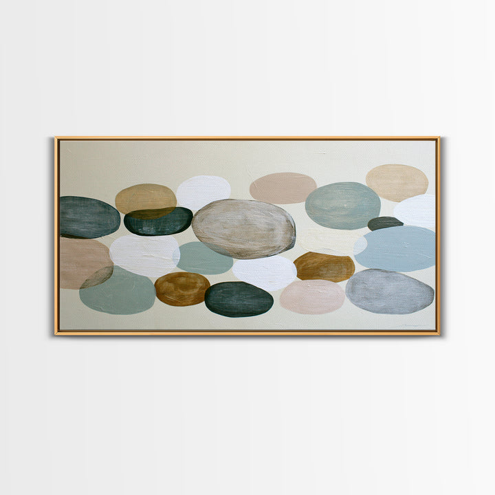 Pebble Texture Abstract Framed Canvas Print, Spa Art, City Art, Spa Decor, Abstract Art, Serenity, Boho Decor, SPA-2x1-59