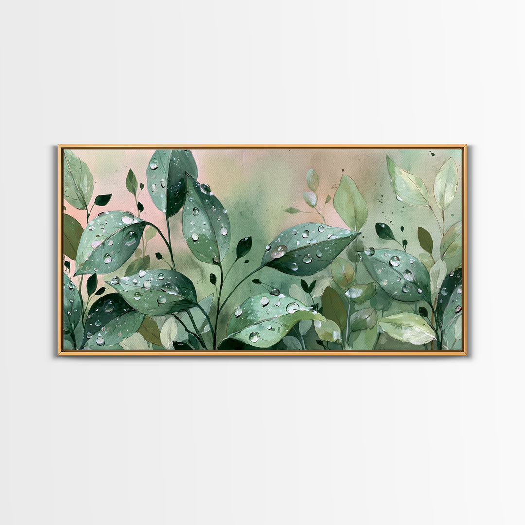 Rain on Leaves Framed Canvas Print, Spa Art, Black Woman Art, Spa Decor, Oil Painting, Serenity, Modern Home Decor, SPA-2x1-60