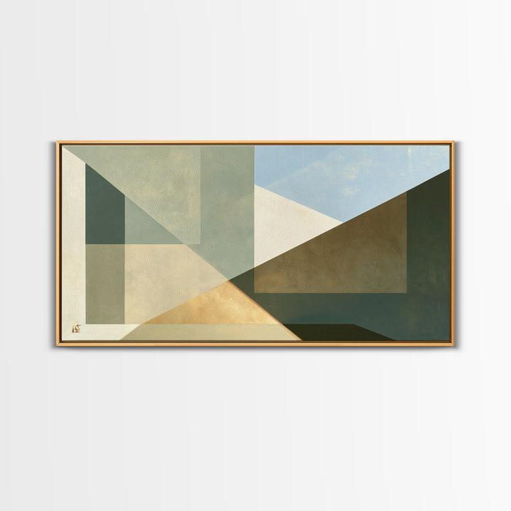 Sage and Ivory Geometric Calm Composition Framed Canvas Print, Spa Art, Contemporary Art, Spa Decor, Fine Art, Serenity, SPA-2x1-65