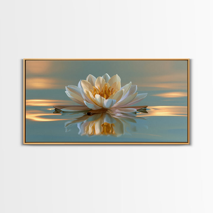 Lotus Flower Floating on Still Pond Framed Canvas Print, Spa Art, Travel Poster, Spa Decor, Watercolor Art, Serenity, SPA-2x1-72