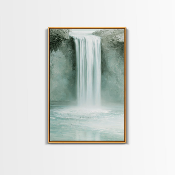 Serene Waterfall with Mist Framed Canvas Print, Spa Art, Textured Painting, Spa Decor, Abstract Art, Serenity, Travel Poster, SPA-2x3-2