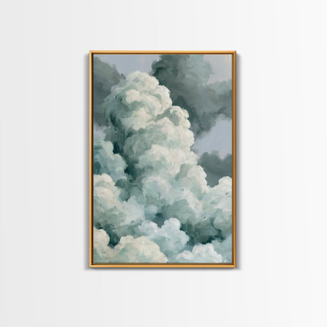 Soft Cloudscape in Cream and Sage Framed Canvas Print, Spa Art, Black Woman Art, Spa Decor, Oil Painting, Serenity, SPA-2x3-21
