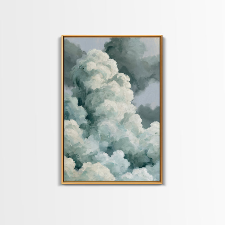 Soft Cloudscape in Cream and Sage Framed Canvas Print, Spa Art, Black Woman Art, Spa Decor, Oil Painting, Serenity, SPA-2x3-21