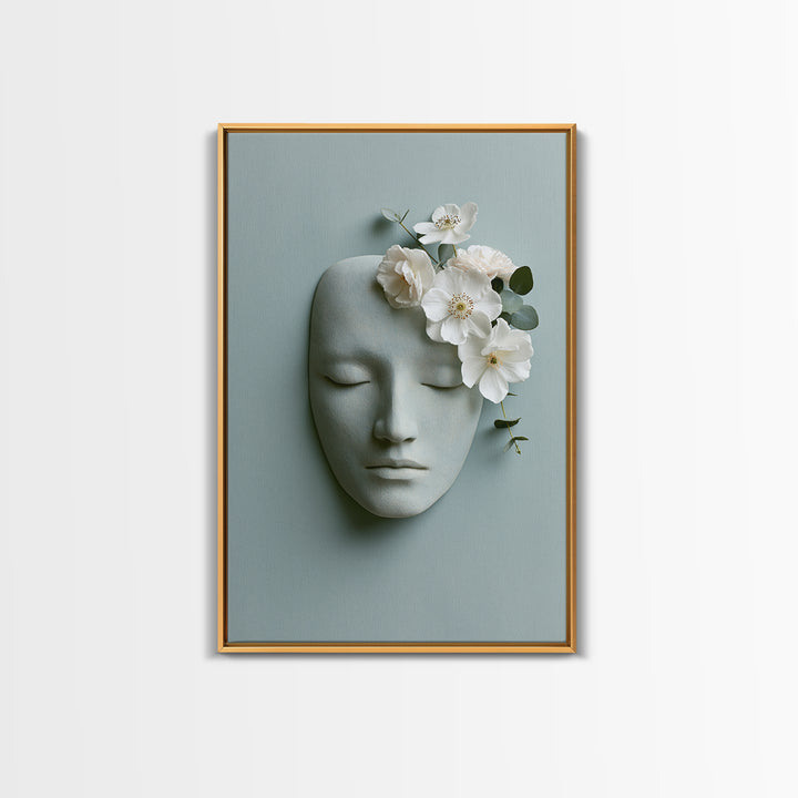 Minimal Face with Closed Eyes and Flowers Canvas Print, Spa Art, Home Decor, Spa Decor, Fine Art, Serenity, Dog Wall Art, SPA-2x3-27