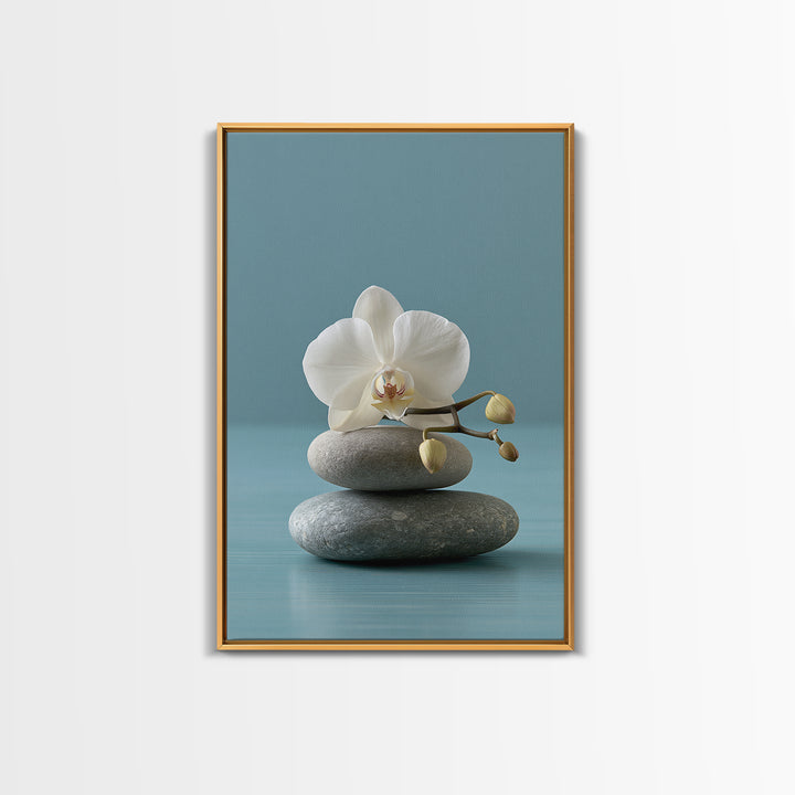 White Orchid on Smooth Gray Stone Framed Canvas Print, Spa Art, Printable Art, Spa Decor, Serenity, Fine Art Photography, SPA-2x3-34