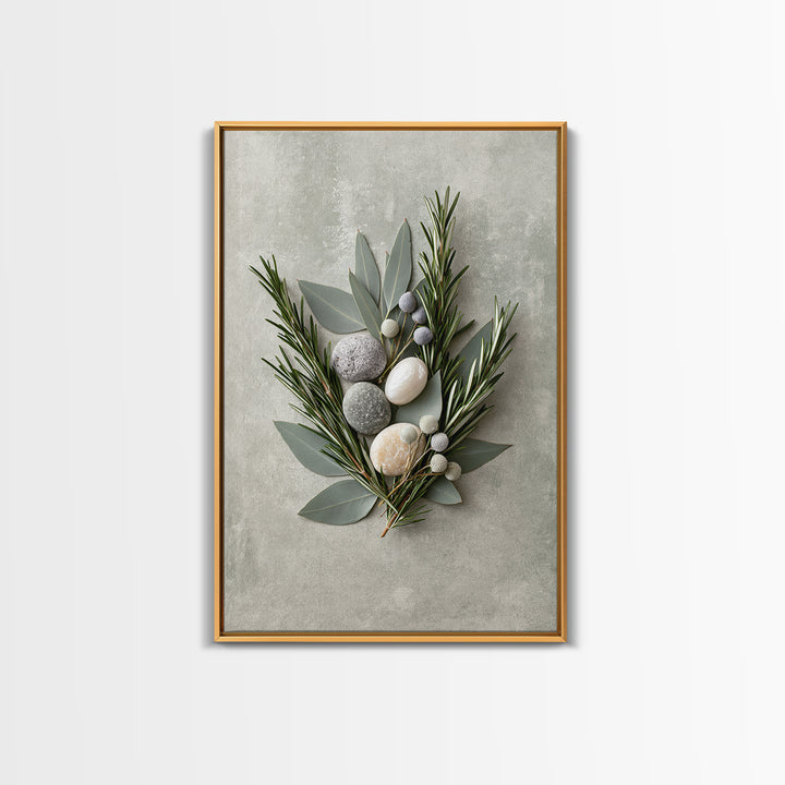 Botanical Herbal Arrangement Framed Canvas Print, Spa Art, Art, Spa Decor, Fine Art, Serenity, Abstract Print, Minimalist Art, SPA-2x3-46