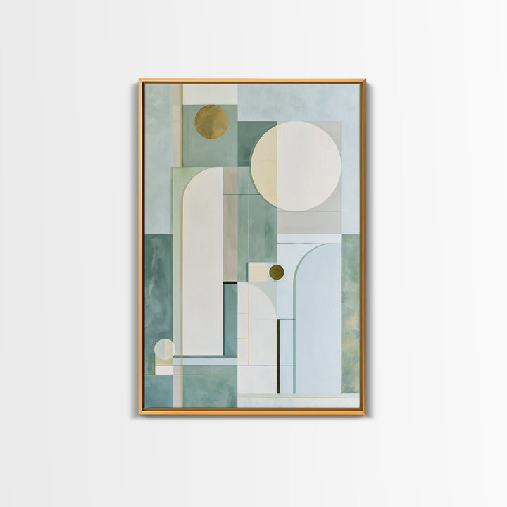 Sage and Ivory Geometric Calm Composition Framed Canvas Print, Spa Art, Abstract Print, Spa Decor, Abstract Art, Serenity, SPA-2x3-53