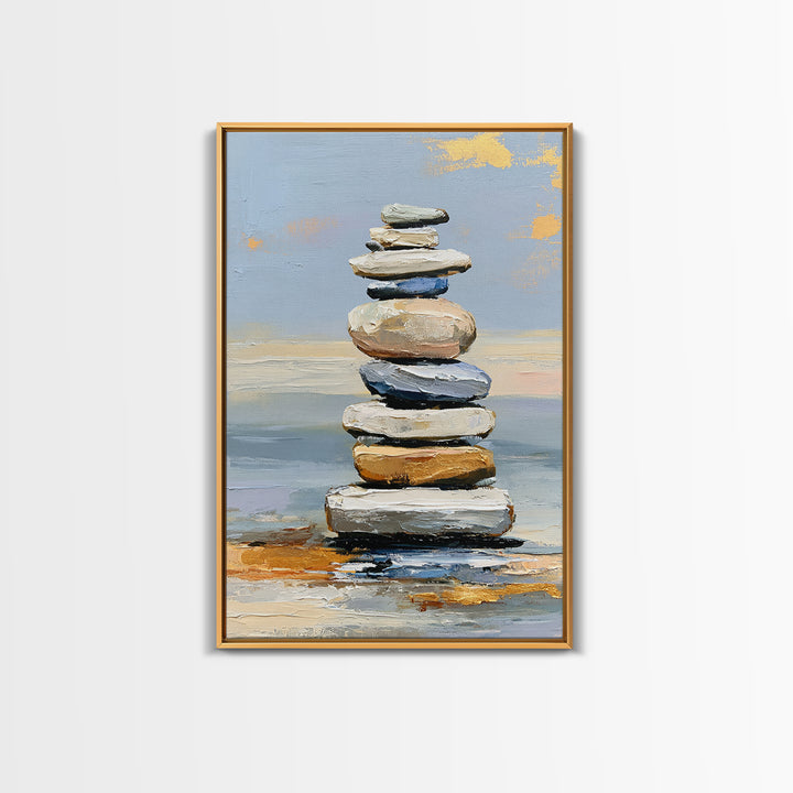 Stacked Stones Beside Calm Water Canvas Print, Spa Art, Dog Groomer Gifts, Spa Decor, Oil Painting, Serenity, Fine Art Print, SPA-2x3-57