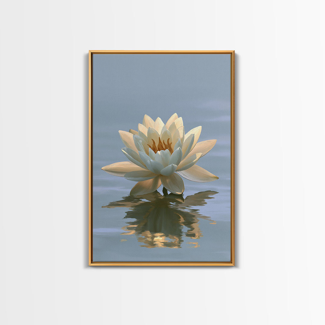 Lotus Flower Floating on Still Pond Framed Canvas Print, Spa Art, Travel Poster, Spa Decor, Watercolor Art, Serenity, SPA-2x3-60