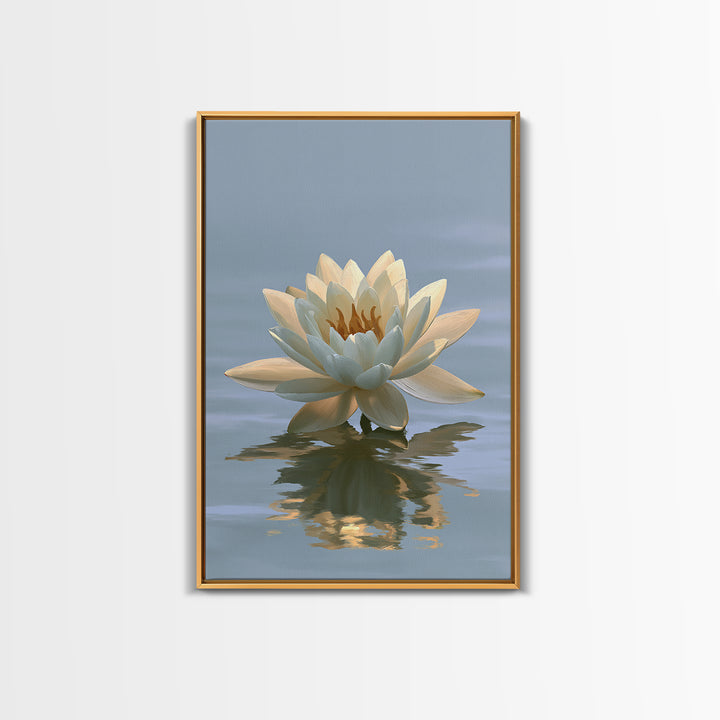 Lotus Flower Floating on Still Pond Framed Canvas Print, Spa Art, Travel Poster, Spa Decor, Watercolor Art, Serenity, SPA-2x3-60