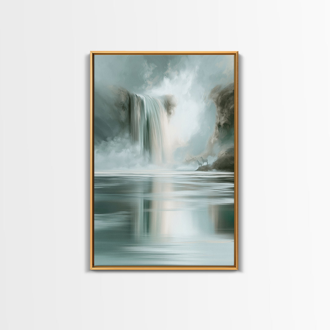 Serene Waterfall with Mist Framed Canvas Print, Spa Art, Nature Prints, Spa Decor, Watercolor Art, Serenity, Dog Groomer Gifts, SPA-2x3-74