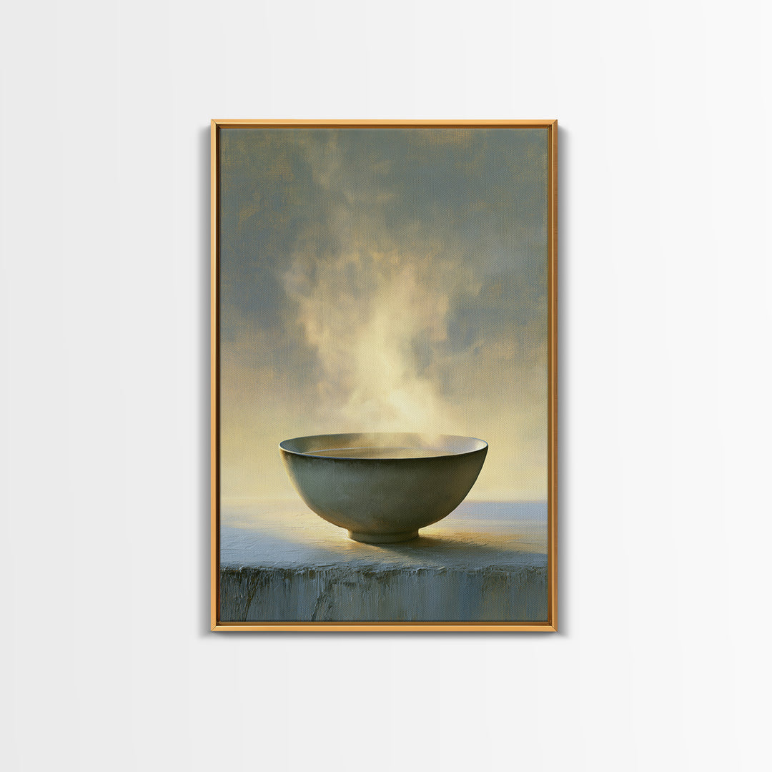 Tea Bowl and Steam Still Life Framed Canvas Print, Spa Art, Travel Poster, Spa Decor, Fine Art, Serenity, Salon Decor, SPA-2x3-78
