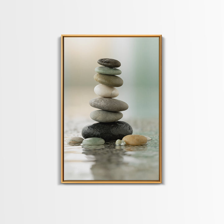 Stacked Stones Beside Calm Water Canvas Print, Spa Art, Dog Groomer Gifts, Spa Decor, Oil Painting, Serenity, Fine Art Print, SPA-2x3-81