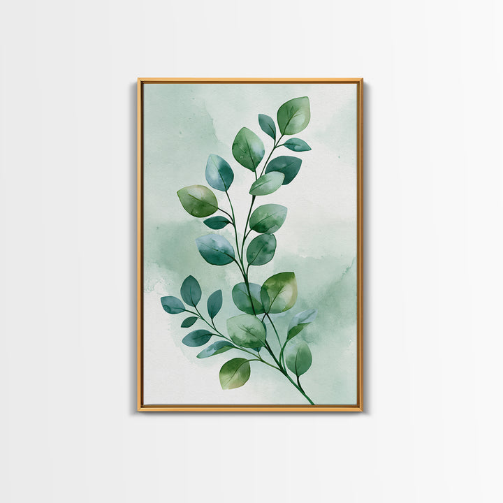 Eucalyptus Branch in Soft Green Watercolor Framed Canvas Print, Spa Art, Dog Canvas, Spa Decor, Fine Art, Serenity, Art Print, SPA-2x3-83