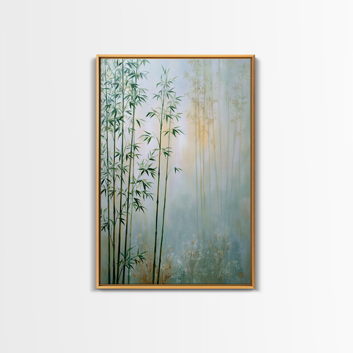 Misty Bamboo Forest Framed Canvas Print, Spa Art, Salon Decor, Spa Decor, Oil Painting, Serenity, Statement Artwork, Boho Decor, SPA-2x3-85