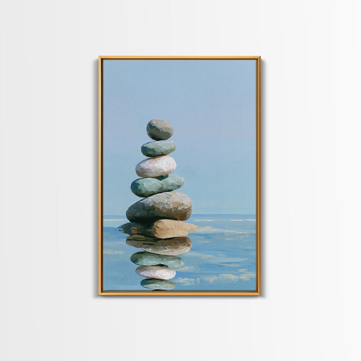 Stacked Stones Beside Calm Water Canvas Print, Spa Art, Travel Poster, Spa Decor, Fine Art, Serenity, Salon Decor, City Art, SPA-2x3-9