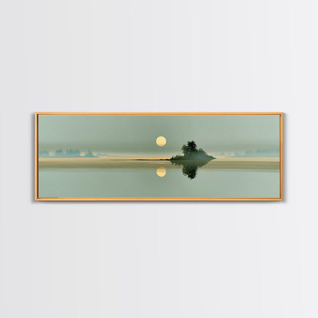 Moonlit Lake Reflection Framed Canvas Print, Spa Art, Gallery Decor, Spa Decor, Fine Art, Serenity, Wall Art, Home Decor, SPA-3x1-15