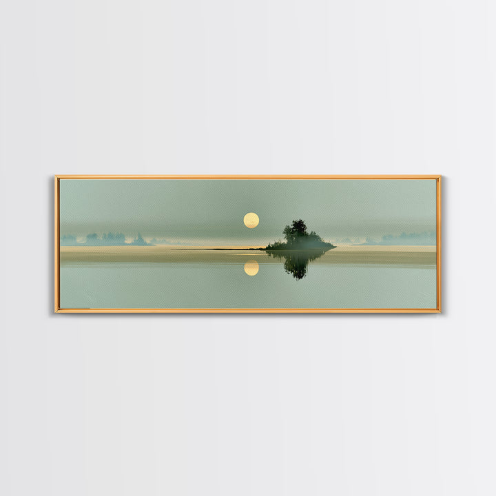 Moonlit Lake Reflection Framed Canvas Print, Spa Art, Gallery Decor, Spa Decor, Fine Art, Serenity, Wall Art, Home Decor, SPA-3x1-15