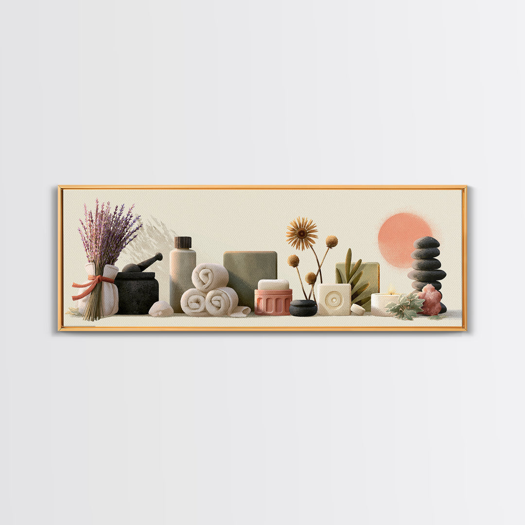 Lavender Bundle with Soft Shadow Framed Canvas Print, Spa Art, Art Print, Spa Decor, Fine Art, Serenity, Botanical Art, SPA-3x1-23
