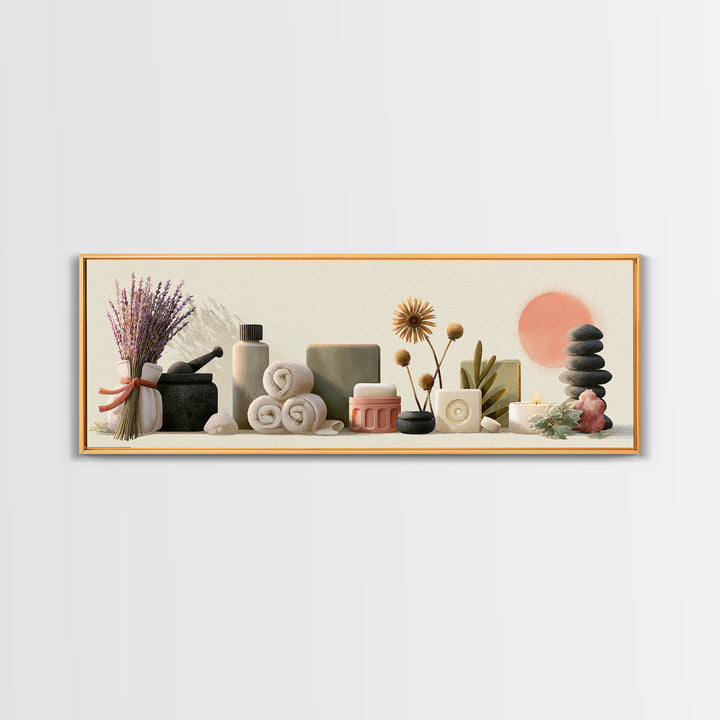 Lavender Bundle with Soft Shadow Framed Canvas Print, Spa Art, Art Print, Spa Decor, Fine Art, Serenity, Botanical Art, SPA-3x1-23
