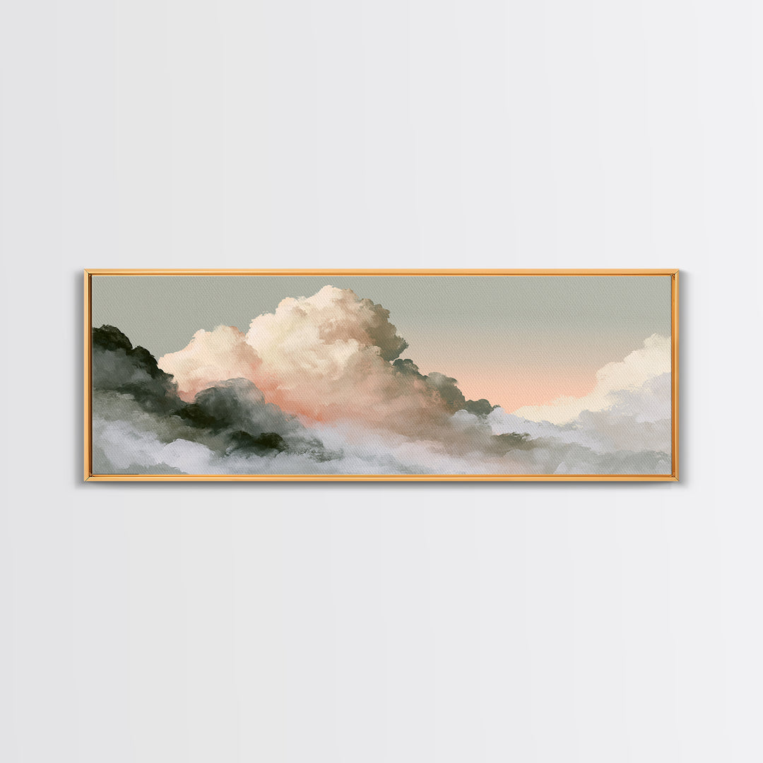 Soft Cloudscape in Cream and Sage Canvas Print, Spa Art, Dog Groomer Gifts, Spa Decor, Oil Painting, Serenity, Fine Art Print, SPA-3x1-29