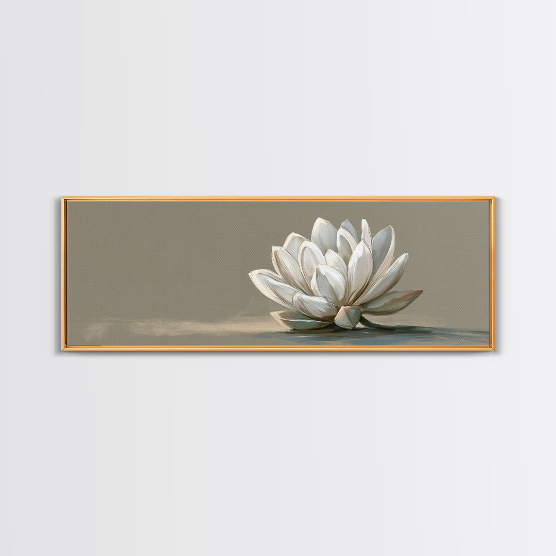 Single White Flower on Linen Ground Framed Canvas Print, Spa Art, Tarot Card Art, Spa Decor, Watercolor Art, Serenity, SPA-3x1-57
