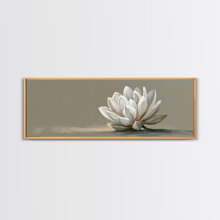 Single White Flower on Linen Ground Framed Canvas Print, Spa Art, Tarot Card Art, Spa Decor, Watercolor Art, Serenity, SPA-3x1-57
